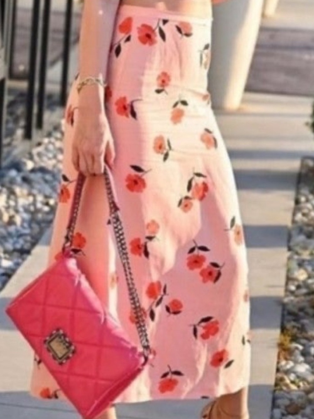 Zara Floral Linen Pink Maxi Skirt Size XXL